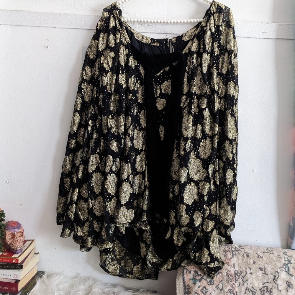 Free People Batwing Metallic Oversized Romper Dress Witchy Boho Goth Glam - Picture 4 of 9